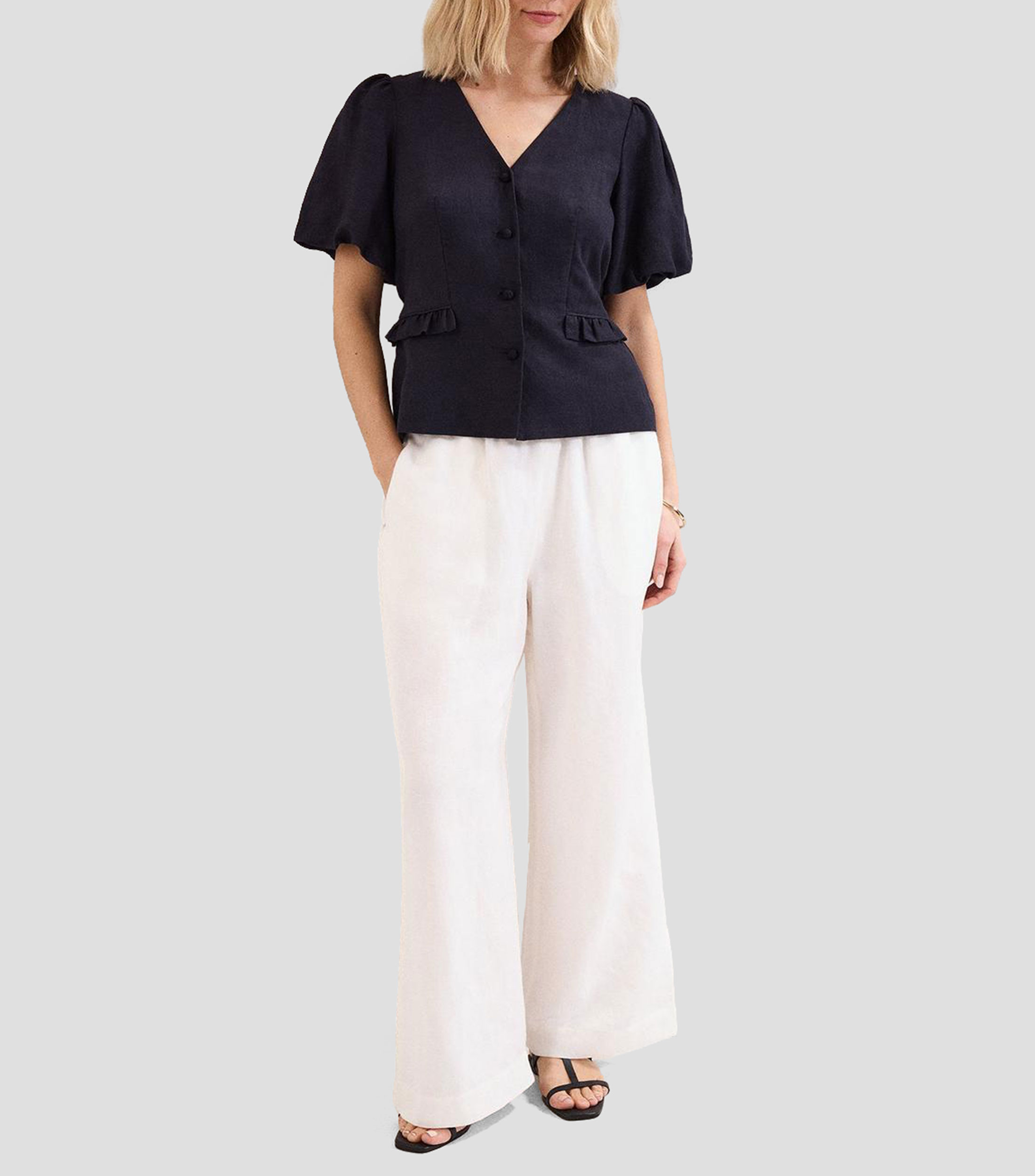 Blusa lisa con manga corta Mujer